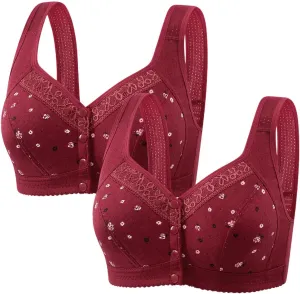 2 Pack Daisy Bras for Older Women 2025 Front Close Button Bras Comfortable Full Coverage No Underwire Bras