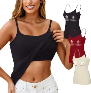 3 Pack Womens Tank Tops with Built in Bra Adjustable Spaghetti Strap Camisole Tanks Basic Padded Shelf Bra Tank Tops