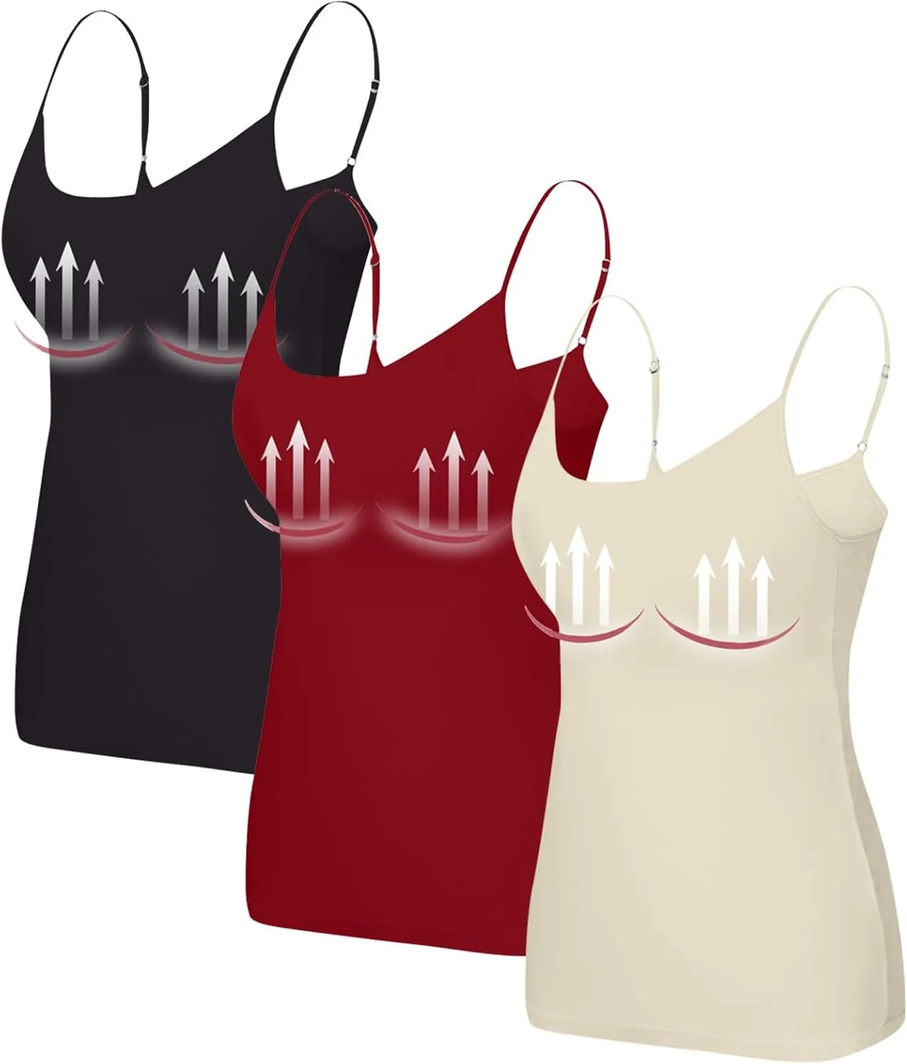 3 Pack Womens Tank Tops with Built in Bra Adjustable Spaghetti Strap Camisole Tanks Basic Padded Shelf Bra Tank Tops