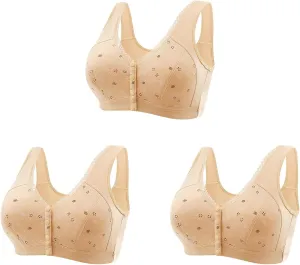 3 Packs Bra for Older Womens Daisy Bralettes 2024 New Comfortable Convenient Front Close Button Cotton Bras No