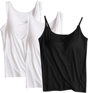 3 PC Tank Tops for Women with Padded Solid Corlo Lounge Undershirts Madal Soft Lightweight Breathable Tanks