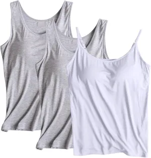 3 PC Tank Tops for Women with Padded Solid Corlo Lounge Undershirts Madal Soft Lightweight Breathable Tanks