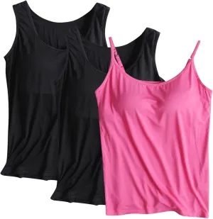 3 PC Tank Tops for Women with Padded Solid Corlo Lounge Undershirts Madal Soft Lightweight Breathable Tanks