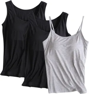 3 PC Tank Tops for Women with Padded Solid Corlo Lounge Undershirts Madal Soft Lightweight Breathable Tanks