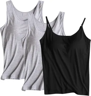 3 PC Tank Tops for Women with Padded Solid Corlo Lounge Undershirts Madal Soft Lightweight Breathable Tanks