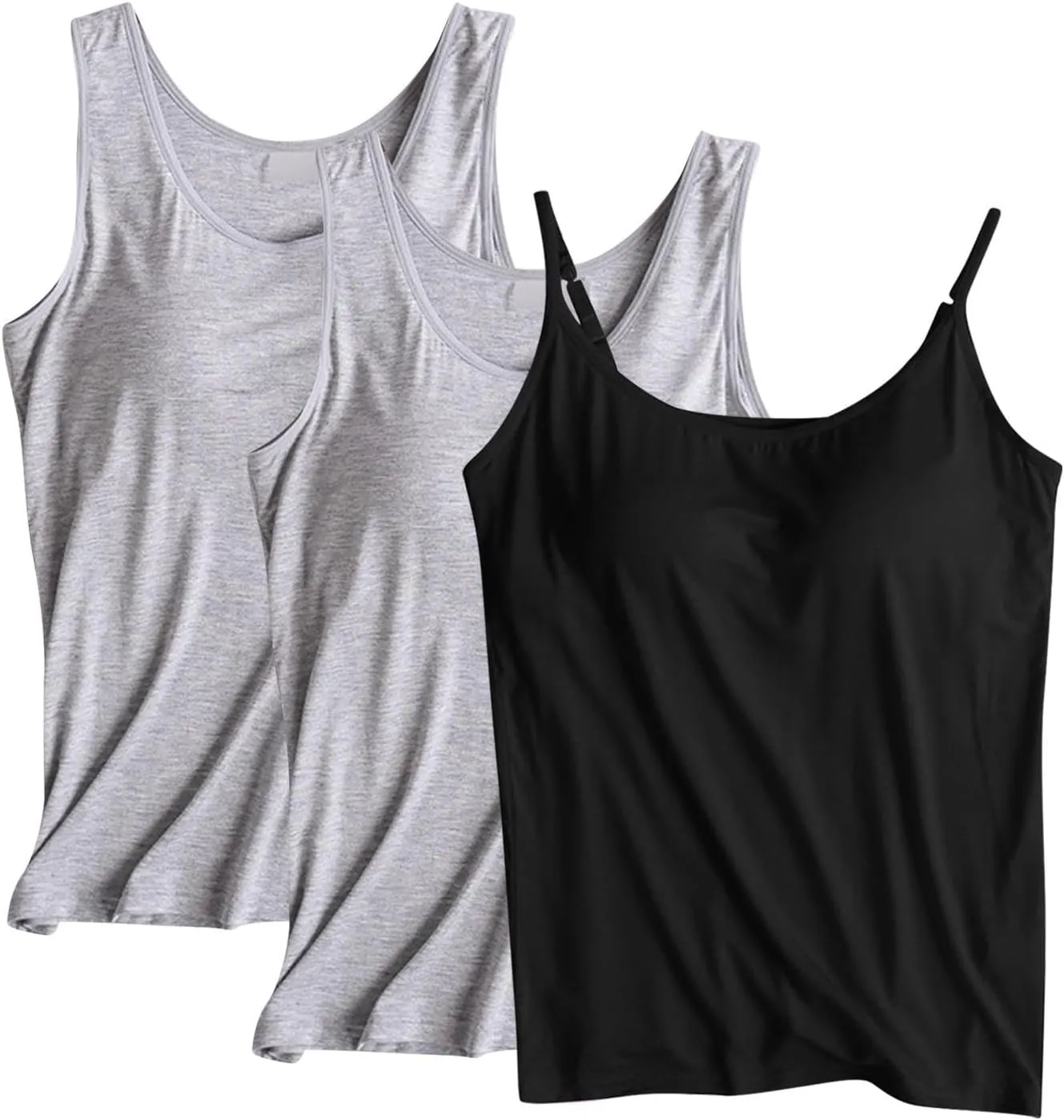 3 PC Tank Tops for Women with Padded Solid Corlo Lounge Undershirts Madal Soft Lightweight Breathable Tanks