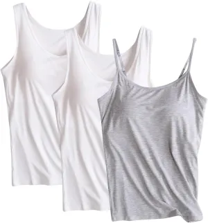 3 PC Tank Tops for Women with Padded Solid Corlo Lounge Undershirts Madal Soft Lightweight Breathable Tanks