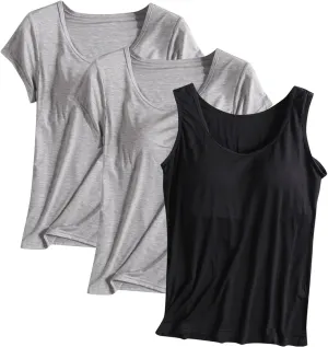 3PC Tank Tops with Built in Bras for Women,Basic Camisole Top 2025 Summer Fashion Trendy Casual Tanks for Yoga