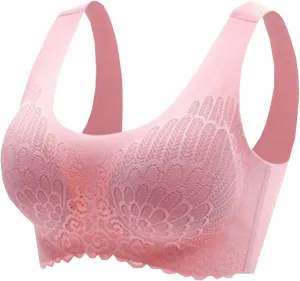 3pcs Wireless Bras for Women Floral Contrast Lace Comfy Breathable Full Coverage Support Cute Everydays Bra
