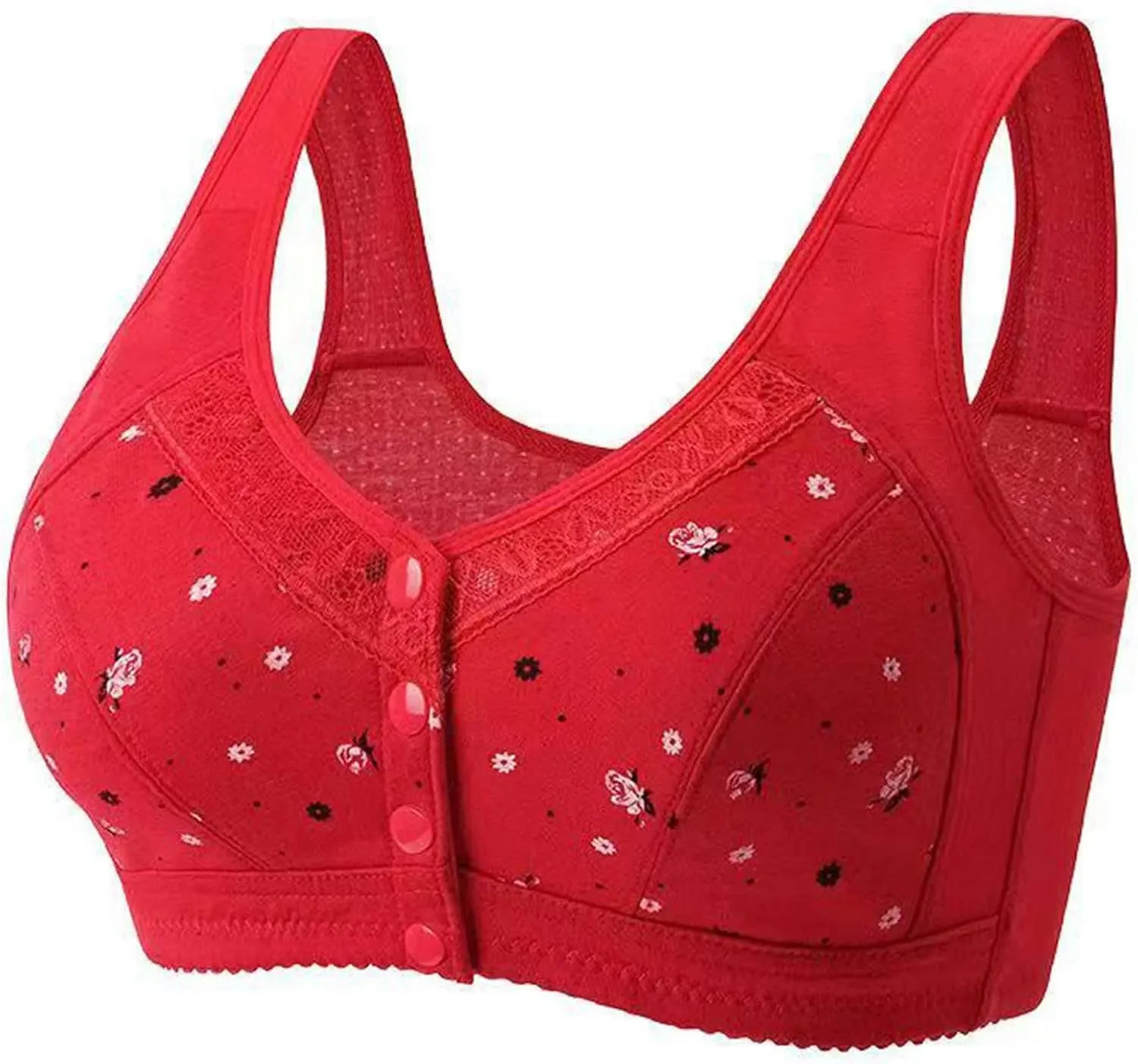 4Pack Plus Size Everyday Sleep Bras for Women Soft Cup Wireless Front Snap Close Bras with Removable Pads of Women