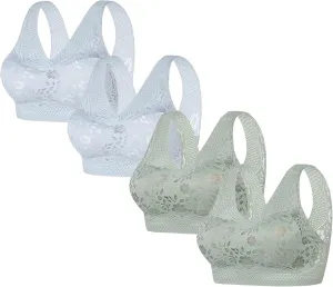 4Pcs Set Everyday Bra for Women Push Up Underwear with Support Causal Comfortable Floral Lightweight Bralette