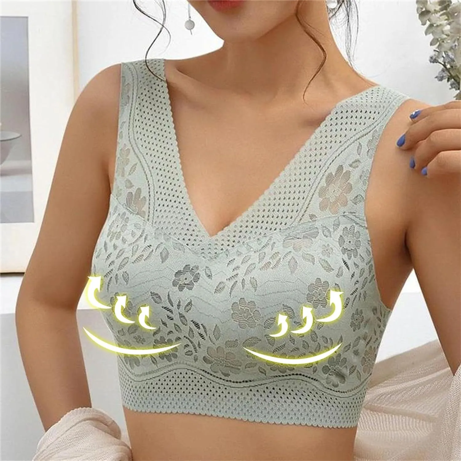 4Pcs Set Everyday Bra for Women Push Up Underwear with Support Causal Comfortable Floral Lightweight Bralette