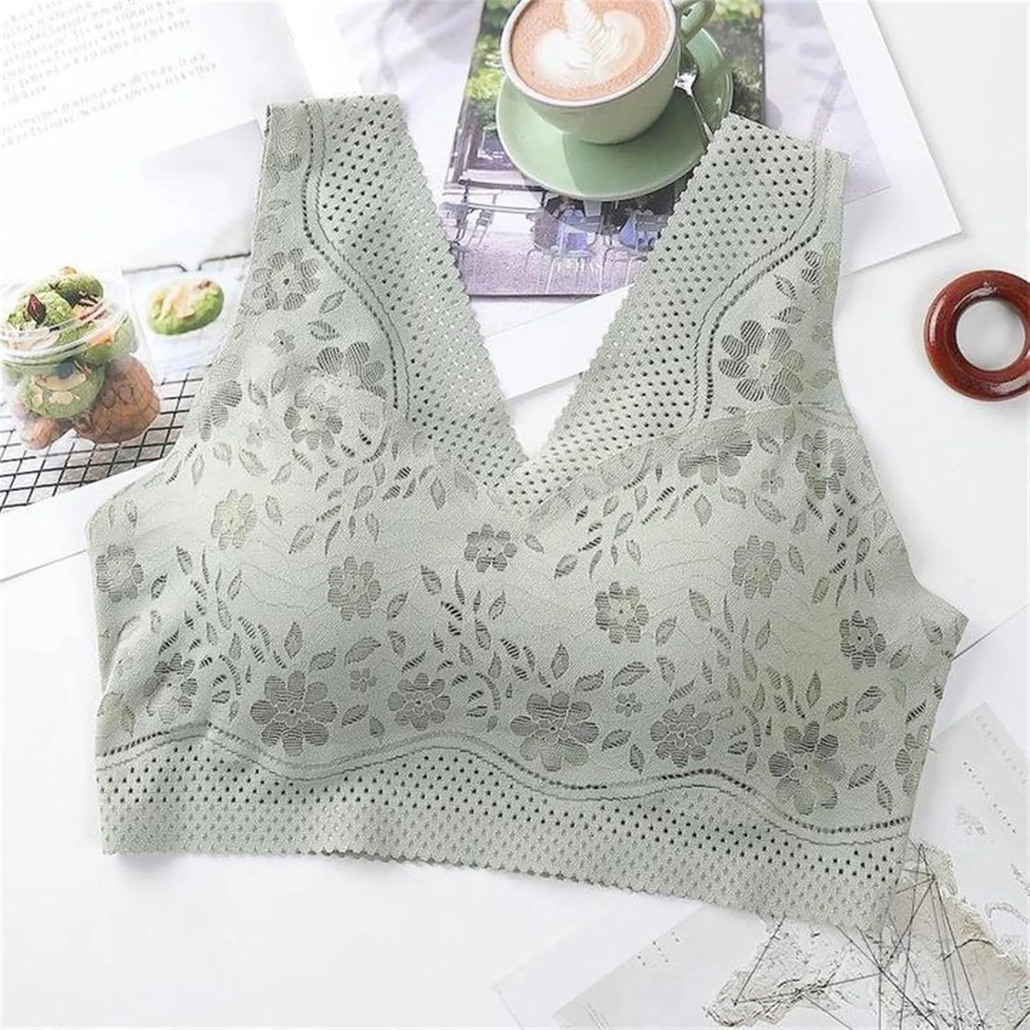 4Pcs Set Everyday Bra for Women Push Up Underwear with Support Causal Comfortable Floral Lightweight Bralette