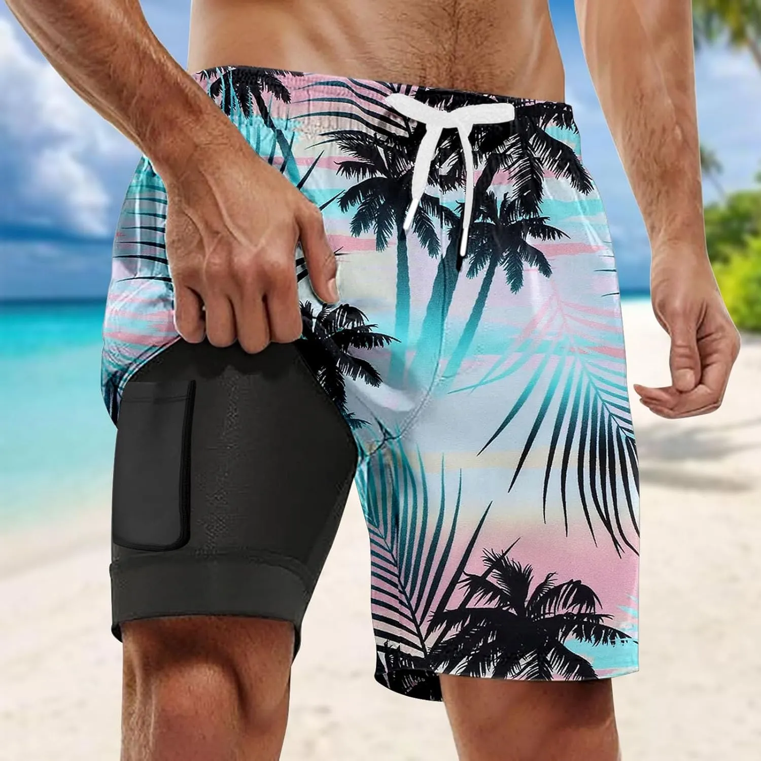 5 Inch Mens Swim Trunks with Compression Liner 9 Inch Quick-Dry 7" Swimming Trunks Stretch Bathing Suits with Pockets
