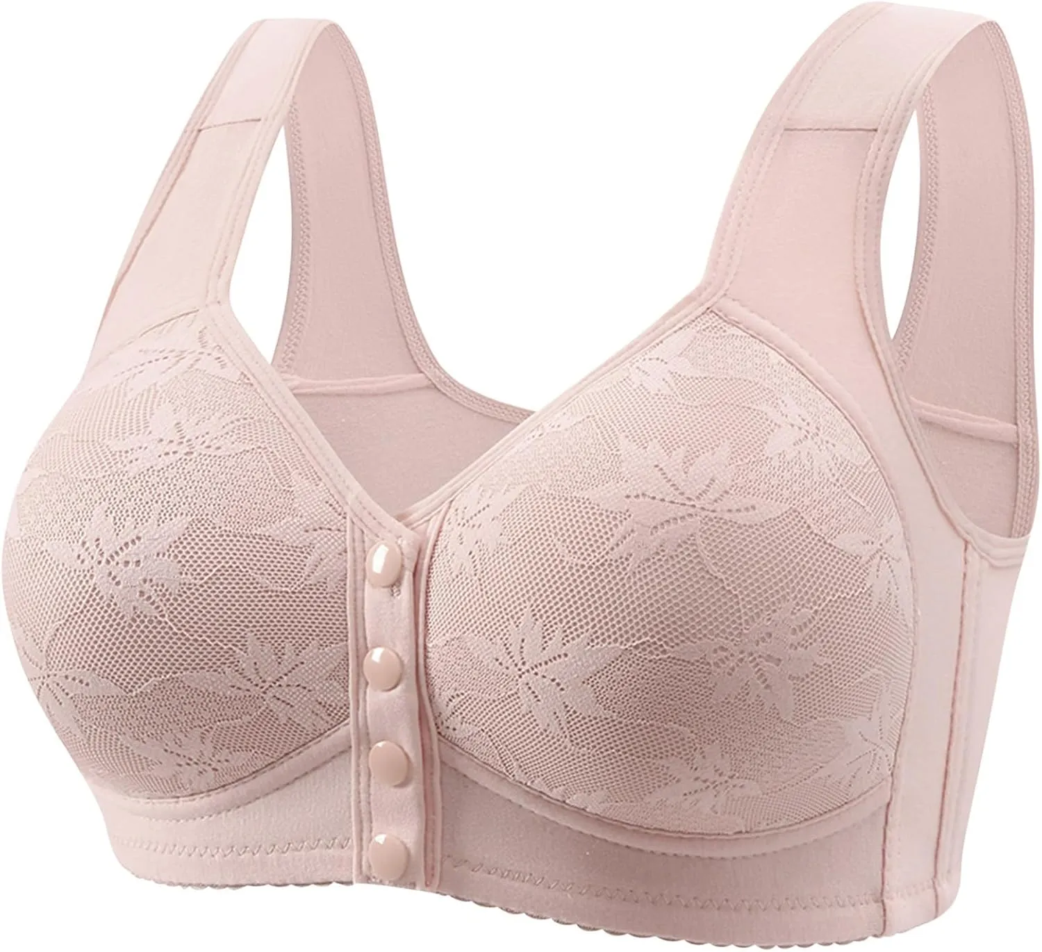 5PC Daisy Bras for Older Women Button Front Closure Comfortable Everyday Bras No Underwire Wireless Bra 2025