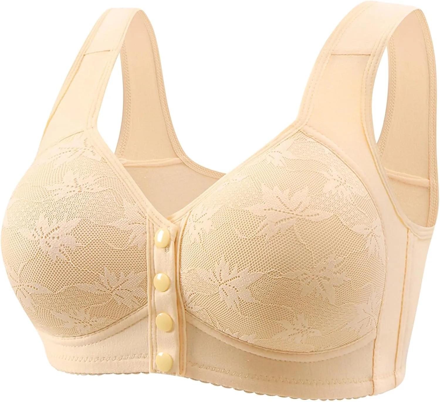 5PC Daisy Bras for Older Women Button Front Closure Comfortable Everyday Bras No Underwire Wireless Bra 2025