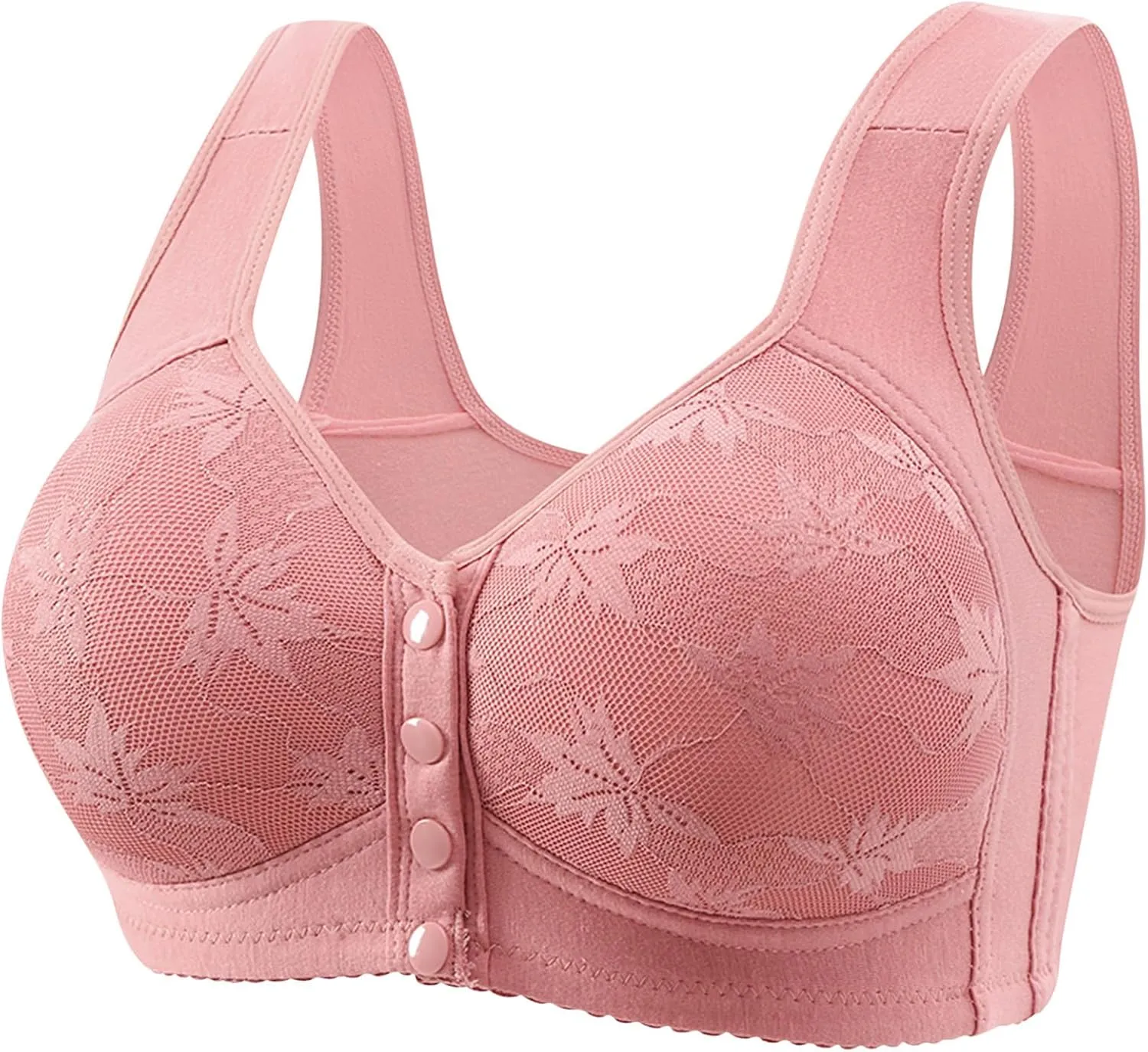5PC Daisy Bras for Older Women Button Front Closure Comfortable Everyday Bras No Underwire Wireless Bra 2025