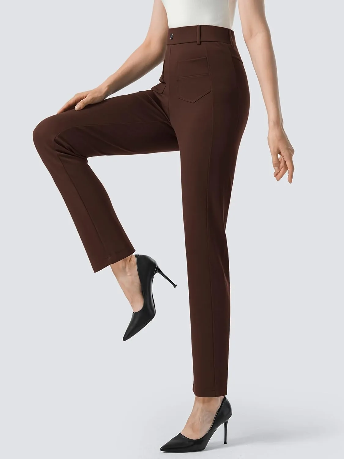 AFITNE Women's Yoga Dress Pants High Waisted Pull On Straight Leg Pants Stretchy Casual Business Work Slacks with Pockets