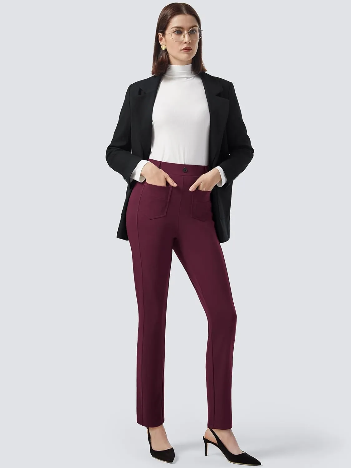 AFITNE Women's Yoga Dress Pants High Waisted Pull On Straight Leg Pants Stretchy Casual Business Work Slacks with Pockets