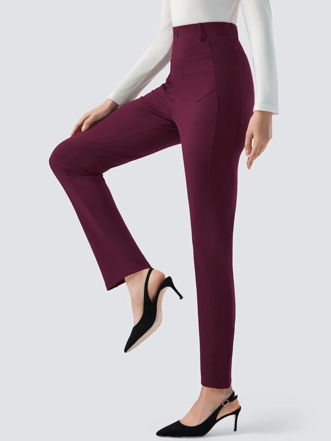 AFITNE Women's Yoga Dress Pants High Waisted Pull On Straight Leg Pants Stretchy Casual Business Work Slacks with Pockets