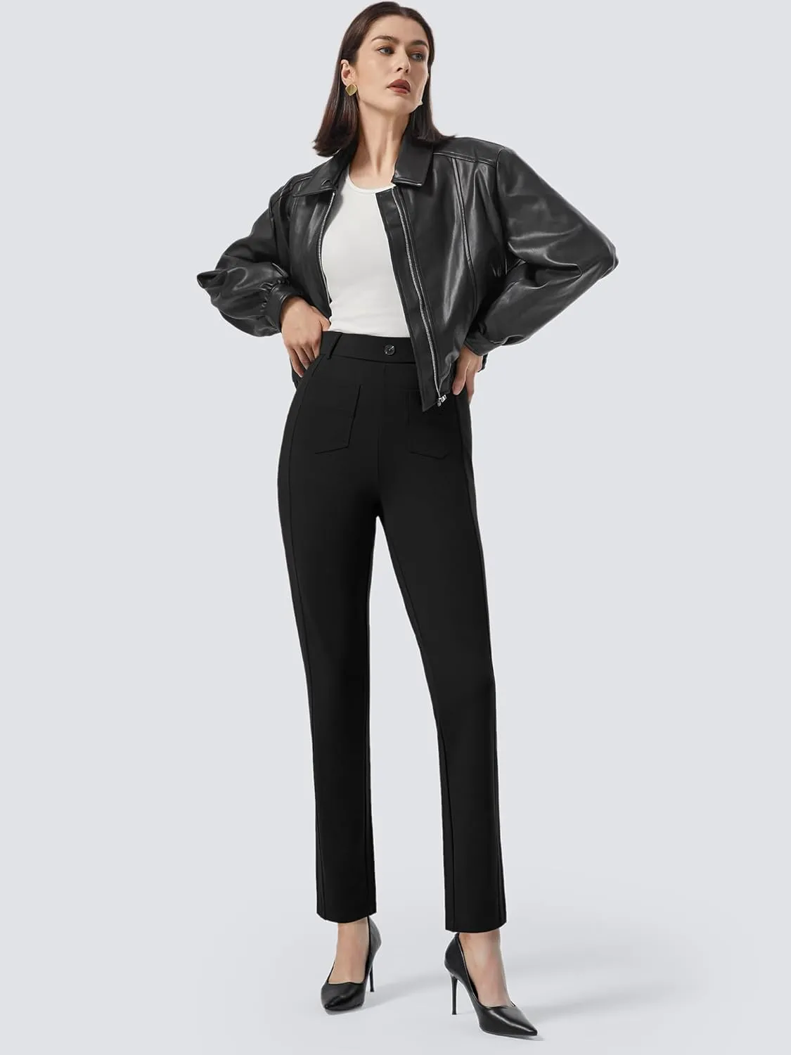 AFITNE Women's Yoga Dress Pants High Waisted Pull On Straight Leg Pants Stretchy Casual Business Work Slacks with Pockets