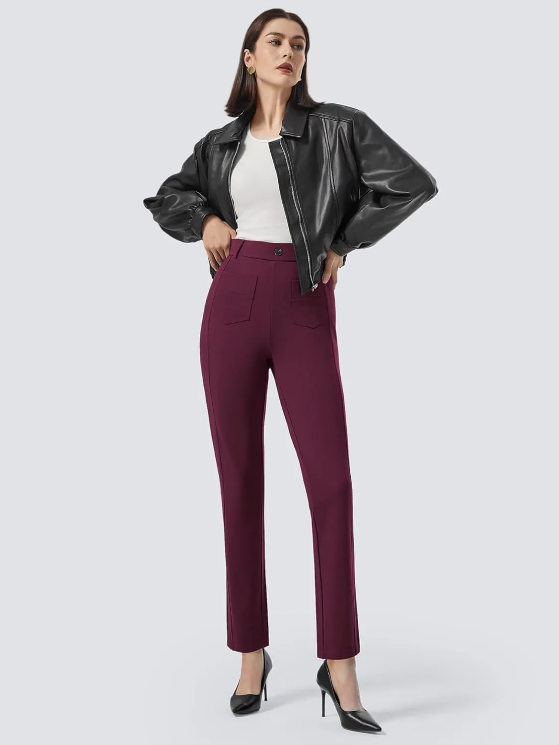 AFITNE Women's Yoga Dress Pants High Waisted Pull On Straight Leg Pants Stretchy Casual Business Work Slacks with Pockets