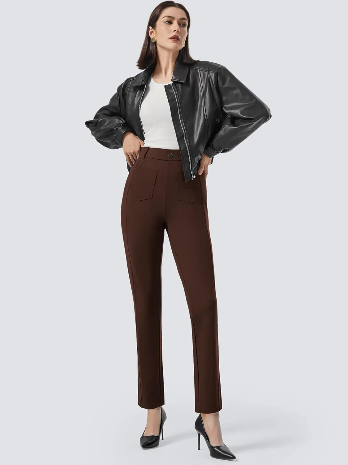 AFITNE Women's Yoga Dress Pants High Waisted Pull On Straight Leg Pants Stretchy Casual Business Work Slacks with Pockets
