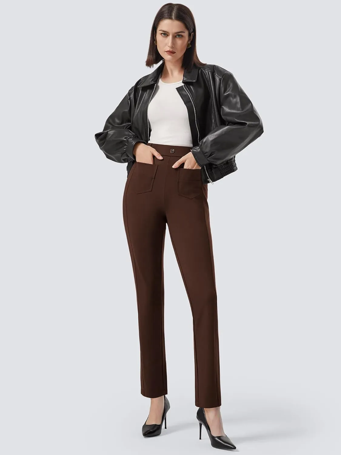 AFITNE Women's Yoga Dress Pants High Waisted Pull On Straight Leg Pants Stretchy Casual Business Work Slacks with Pockets