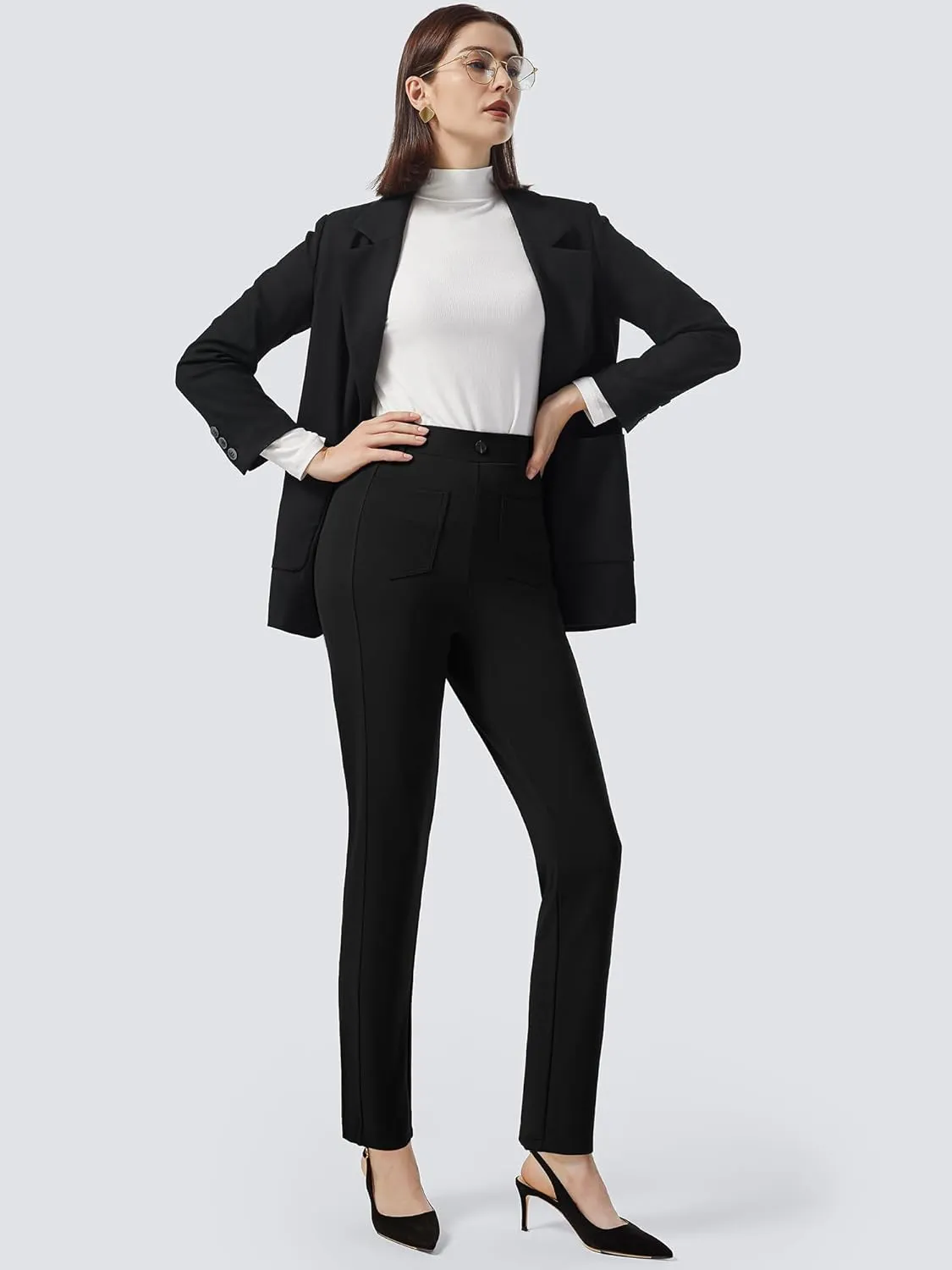 AFITNE Women's Yoga Dress Pants High Waisted Pull On Straight Leg Pants Stretchy Casual Business Work Slacks with Pockets