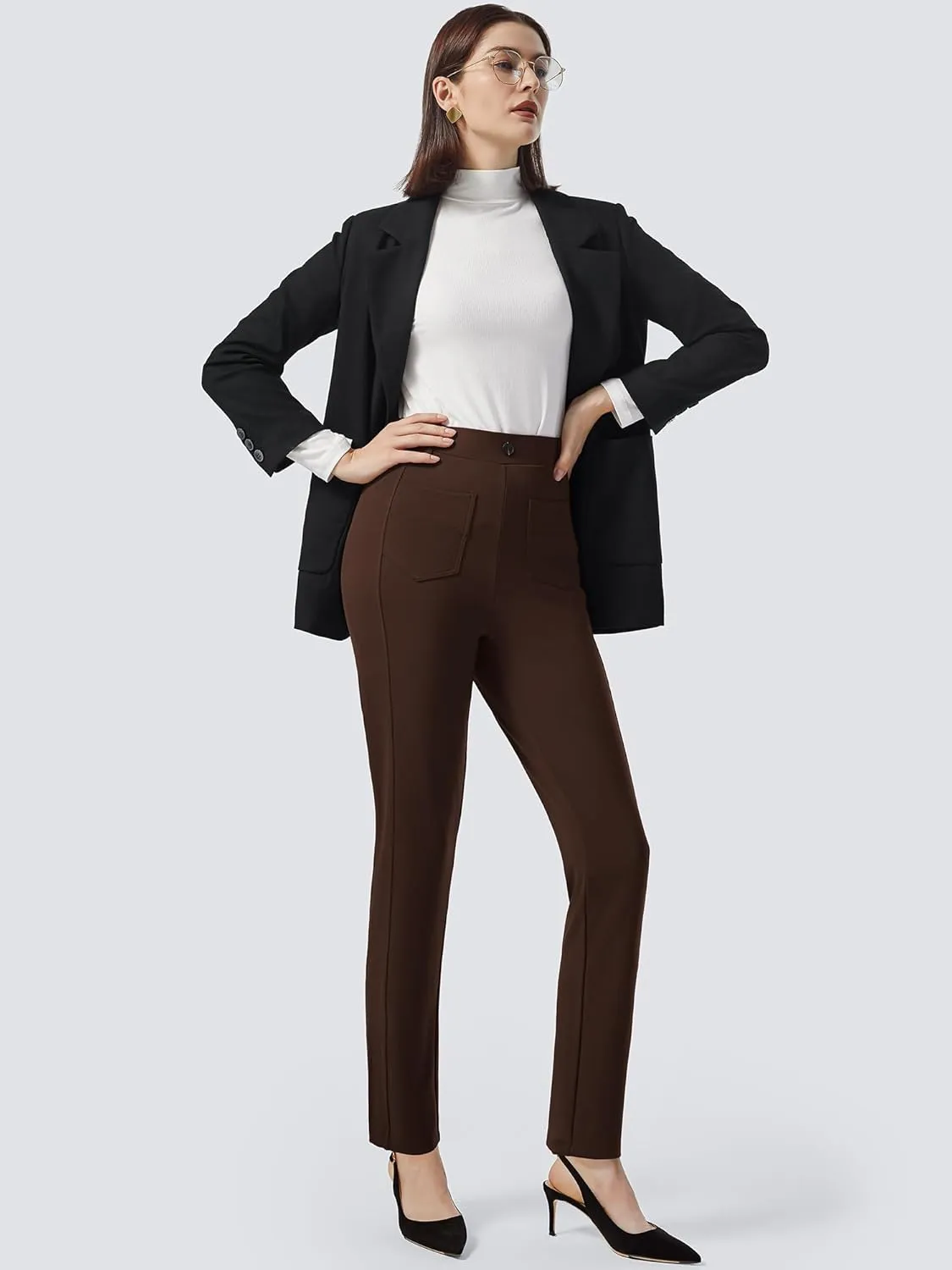 AFITNE Women's Yoga Dress Pants High Waisted Pull On Straight Leg Pants Stretchy Casual Business Work Slacks with Pockets