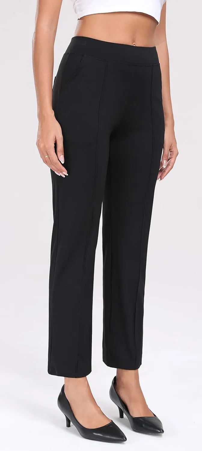 Agenlulu Stretchy Dress Ankle Pants for Women Elastic High Waisted Pull On Straight Leg Pants Business Casual Office Slacks