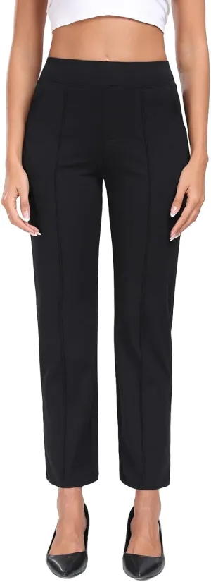 Agenlulu Stretchy Dress Ankle Pants for Women Elastic High Waisted Pull On Straight Leg Pants Business Casual Office Slacks