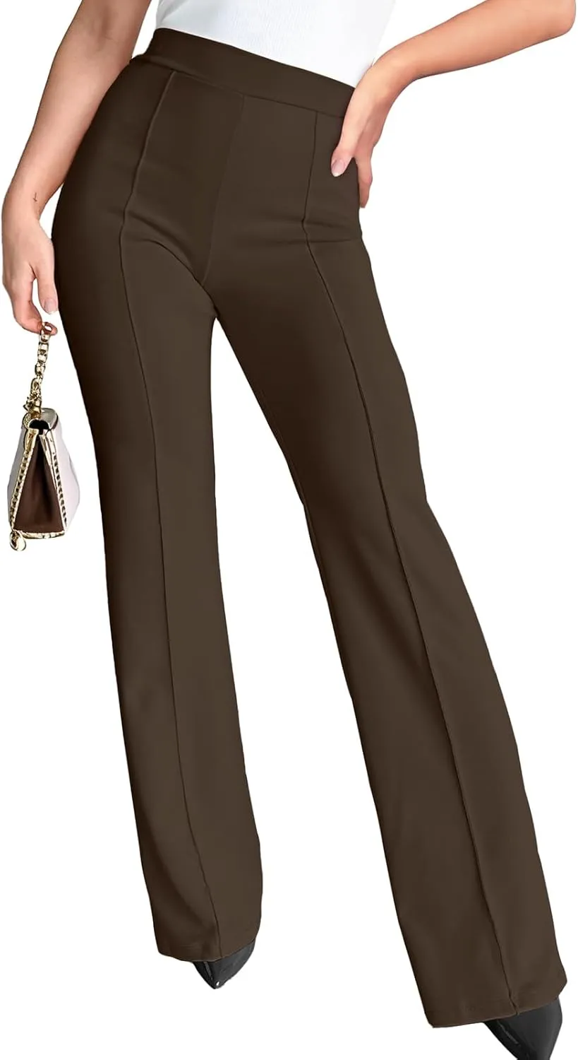 Agenlulu Wide Leg Dress Pants for Women Elastic High Waist Straight Leg Pants Business Casual Pull on Office Work Slacks