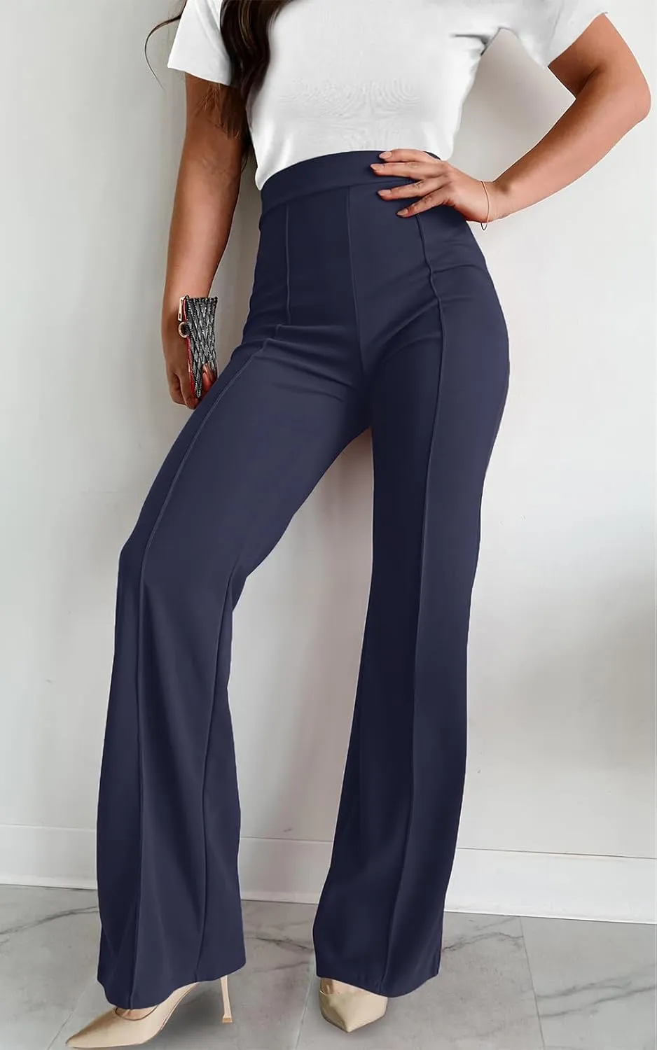 Agenlulu Wide Leg Dress Pants for Women Elastic High Waist Straight Leg Pants Business Casual Pull on Office Work Slacks
