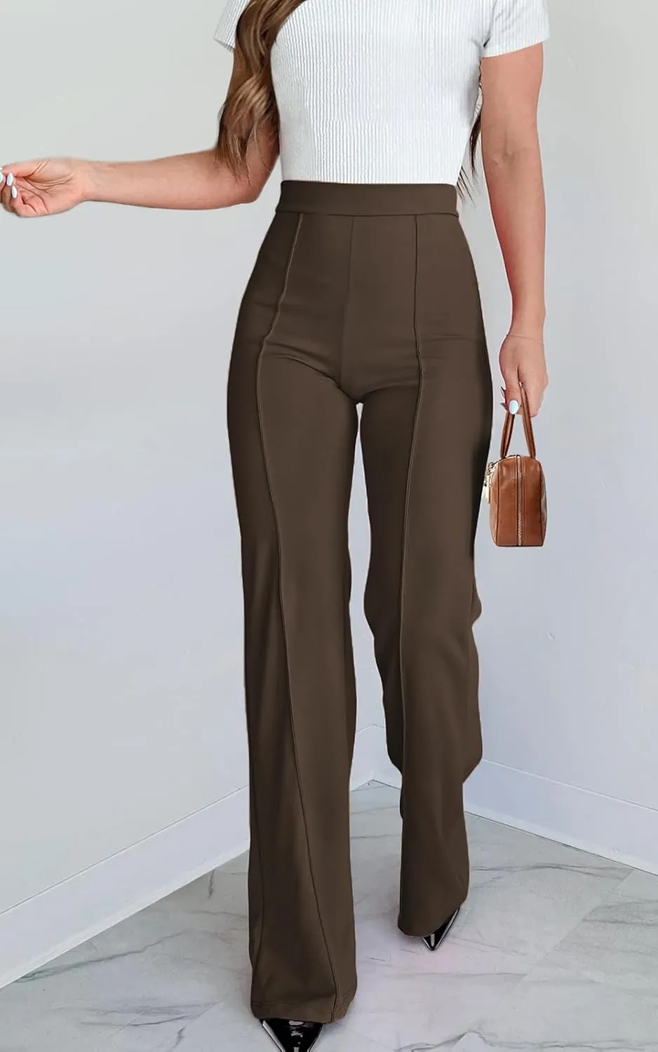 Agenlulu Wide Leg Dress Pants for Women Elastic High Waist Straight Leg Pants Business Casual Pull on Office Work Slacks