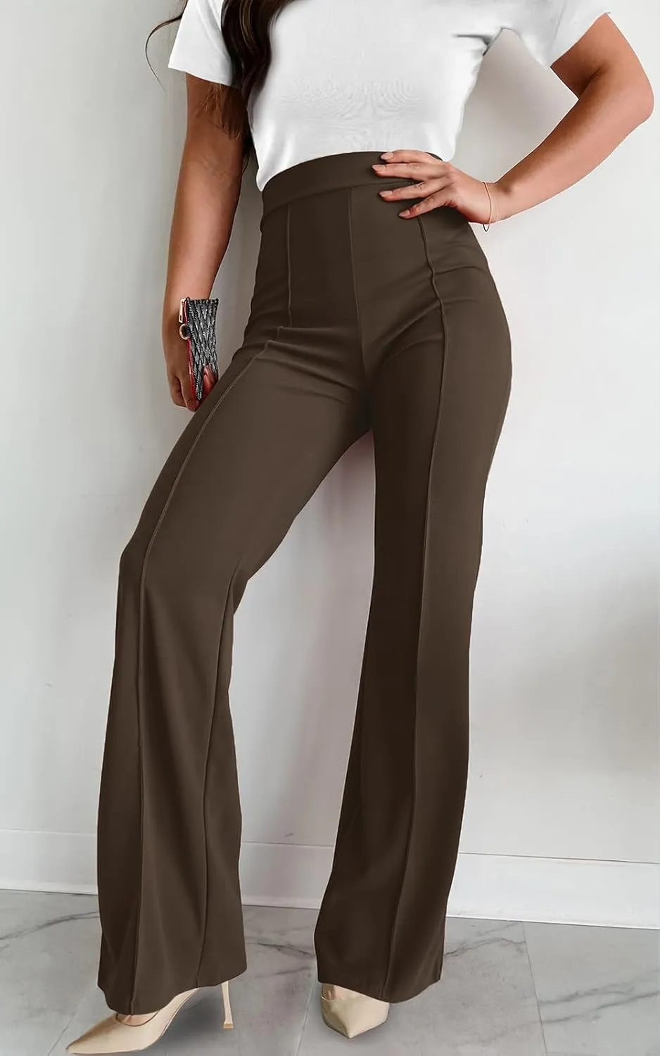 Agenlulu Wide Leg Dress Pants for Women Elastic High Waist Straight Leg Pants Business Casual Pull on Office Work Slacks