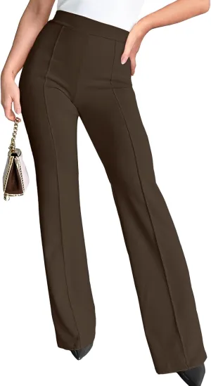 Agenlulu Wide Leg Dress Pants for Women Elastic High Waist Straight Leg Pants Business Casual Pull on Office Work Slacks