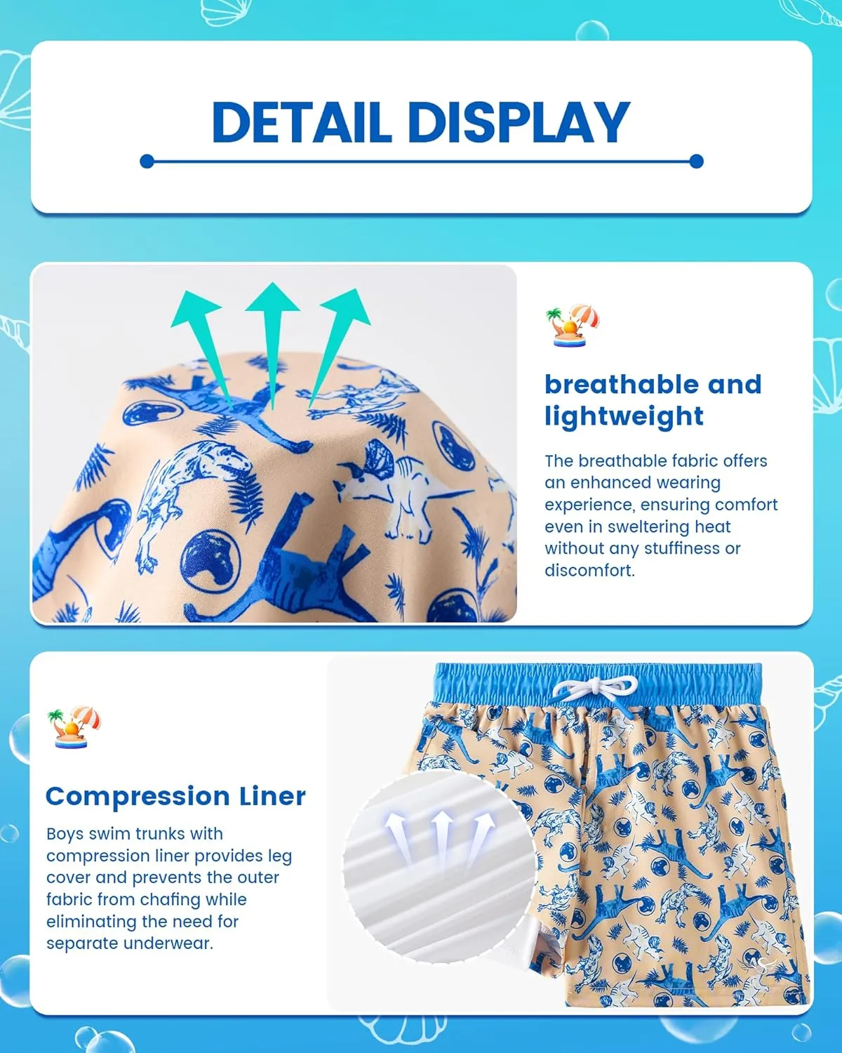 Angel season Boys Swim Trunks with Compression Liner Toddler Swim Shorts Stretch Bathing Suits for Boy Swimsuit Size 2-8