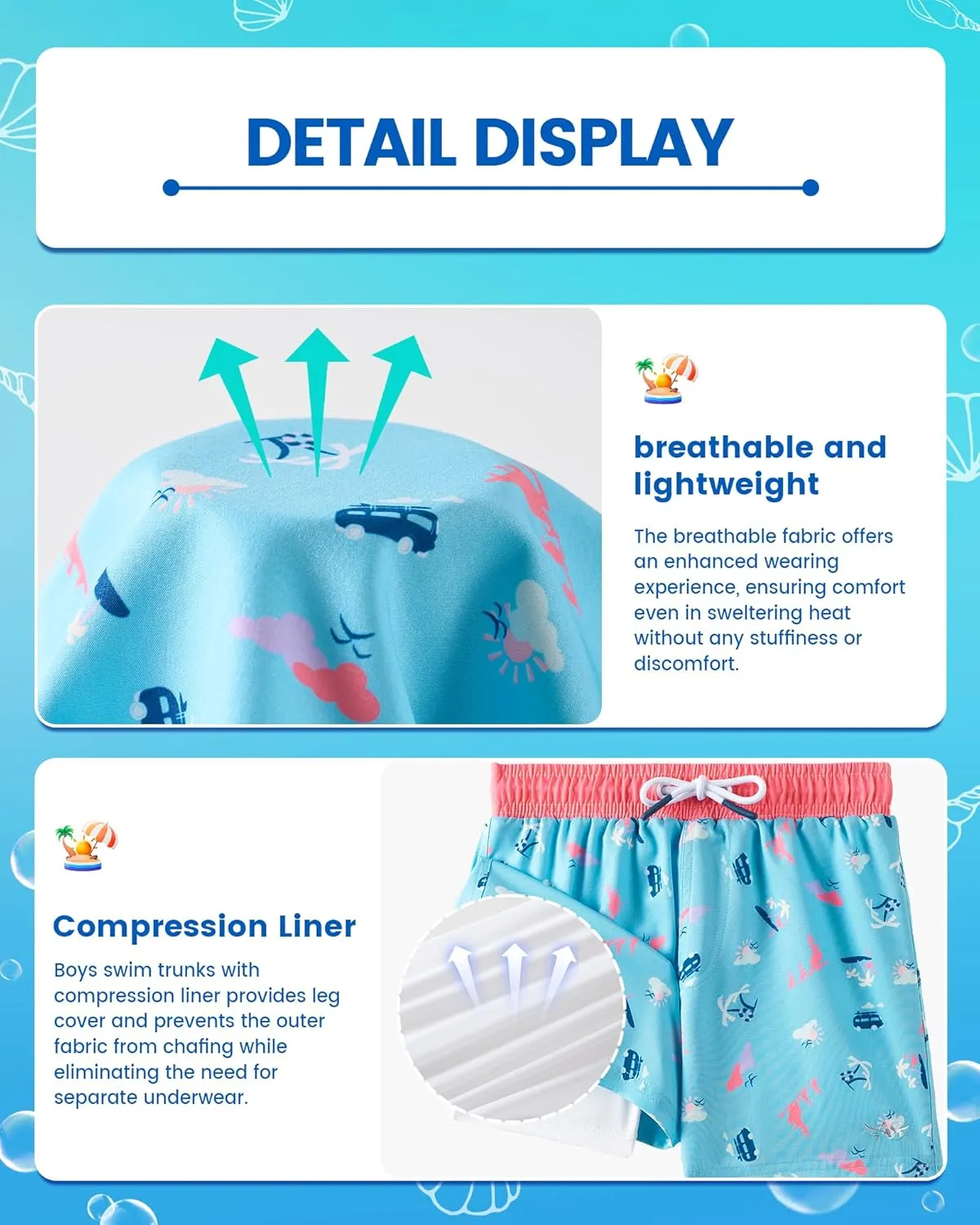 Angel season Boys Swim Trunks with Compression Liner Toddler Swim Shorts Stretch Bathing Suits for Boy Swimsuit Size 2-8
