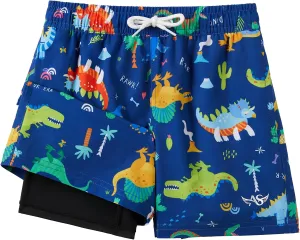 Angel season Boys Swim Trunks with Compression Liner Toddler Swim Shorts Stretch Bathing Suits for Boy Swimsuit Size 2-8