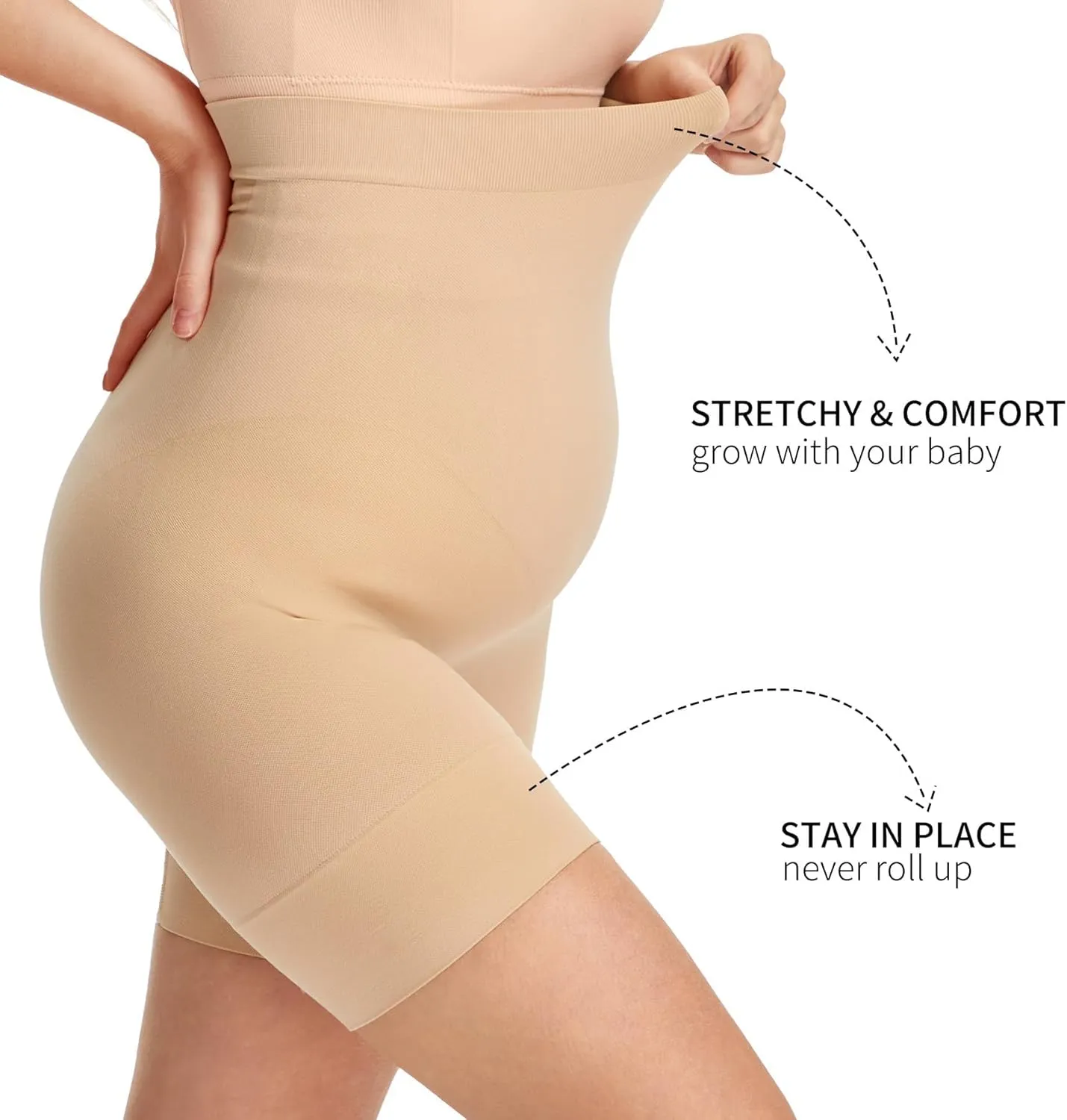 Angelhood Maternity Shapewear, High Waisted Mid Thigh Seamless Pregnancy Underwear Over Bump Prevent Chaffing