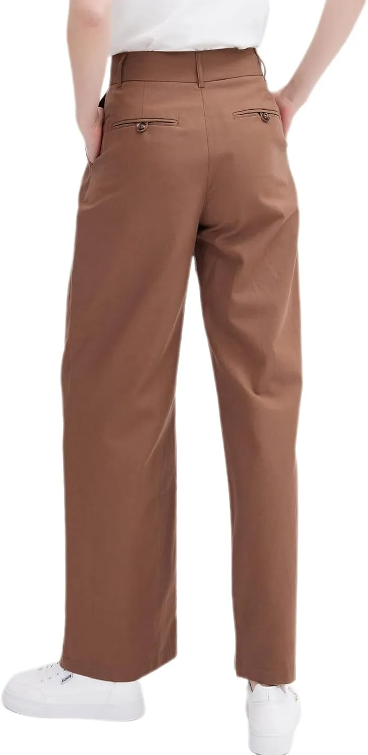 ASSUAL Casual Wide Leg Dress Pants Midi Waist Loose Comfy Straight Trousers