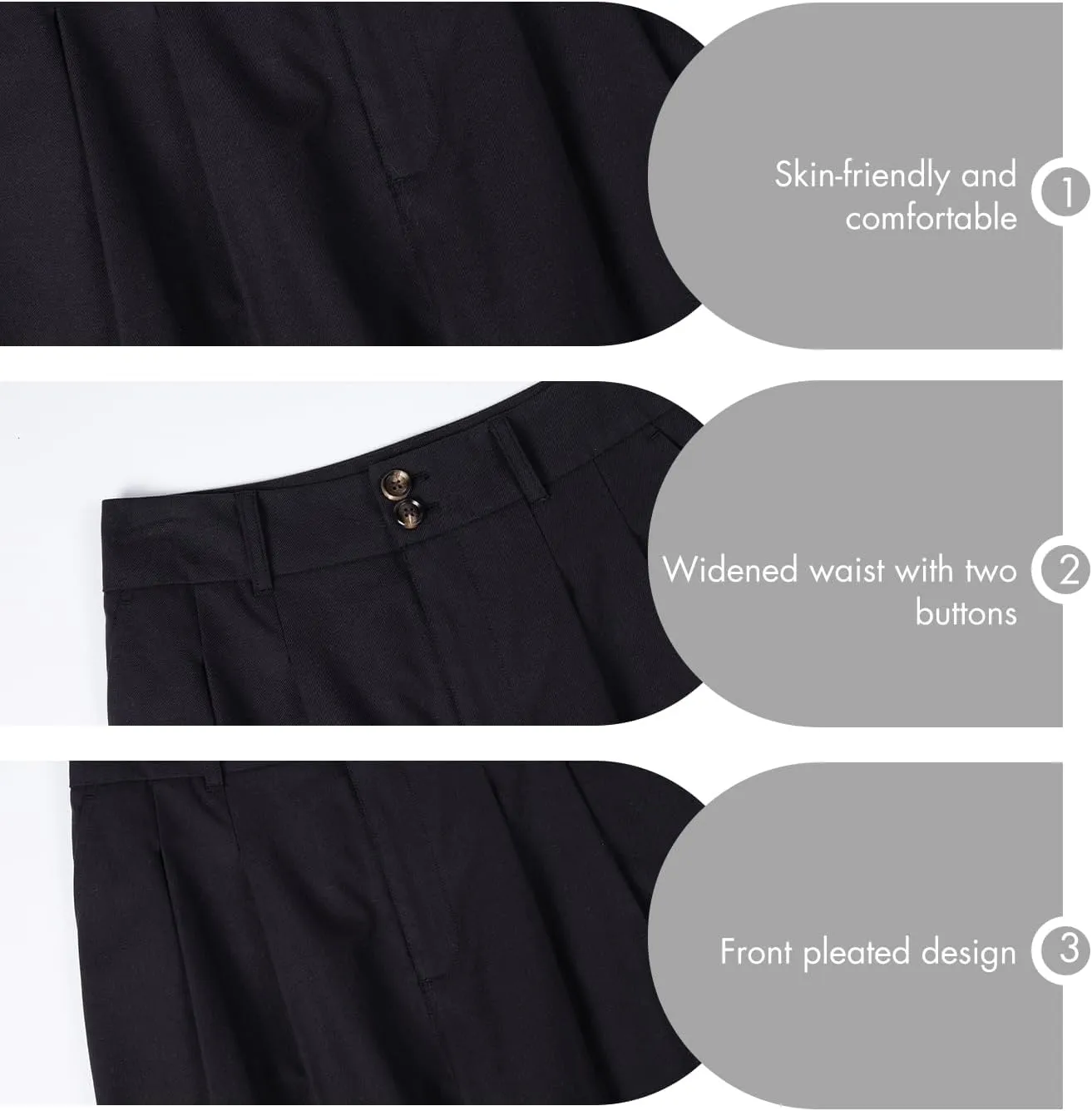ASSUAL Casual Wide Leg Dress Pants Midi Waist Loose Comfy Straight Trousers