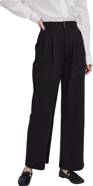 ASSUAL Casual Wide Leg Dress Pants Midi Waist Loose Comfy Straight Trousers