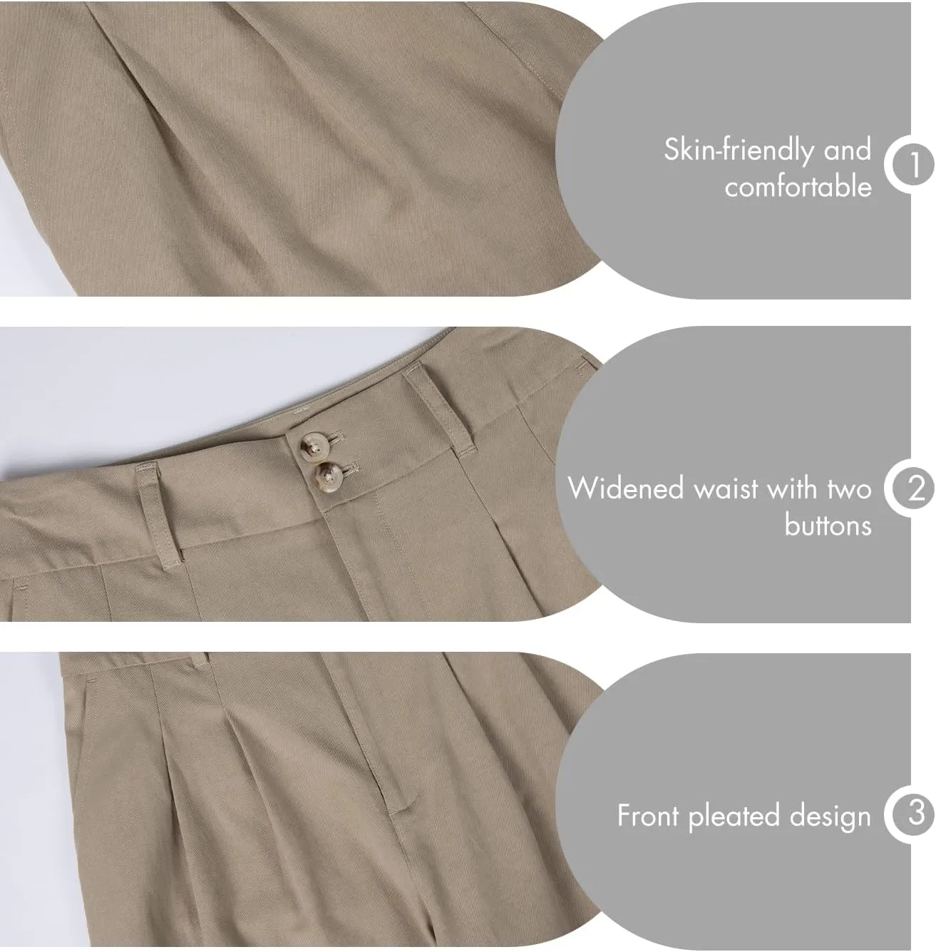 ASSUAL Casual Wide Leg Dress Pants Midi Waist Loose Comfy Straight Trousers
