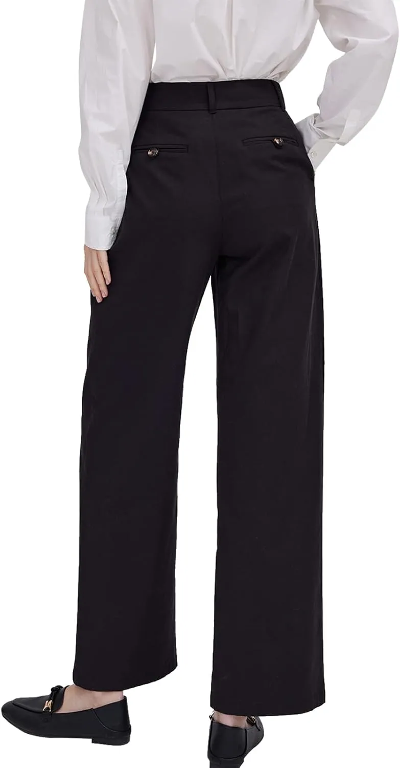 ASSUAL Casual Wide Leg Dress Pants Midi Waist Loose Comfy Straight Trousers