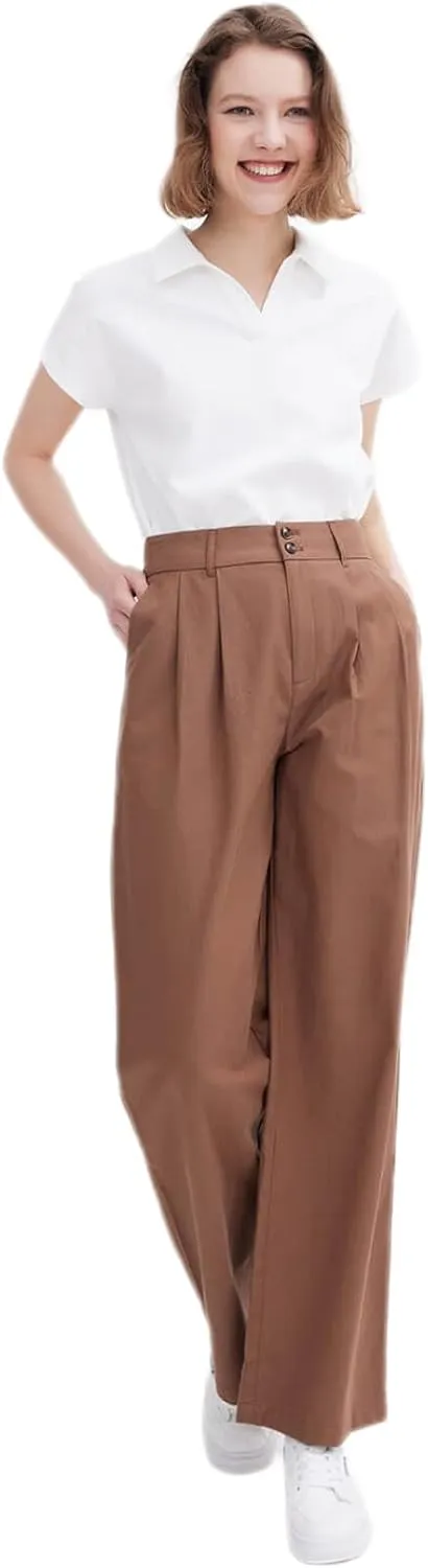 ASSUAL Casual Wide Leg Dress Pants Midi Waist Loose Comfy Straight Trousers