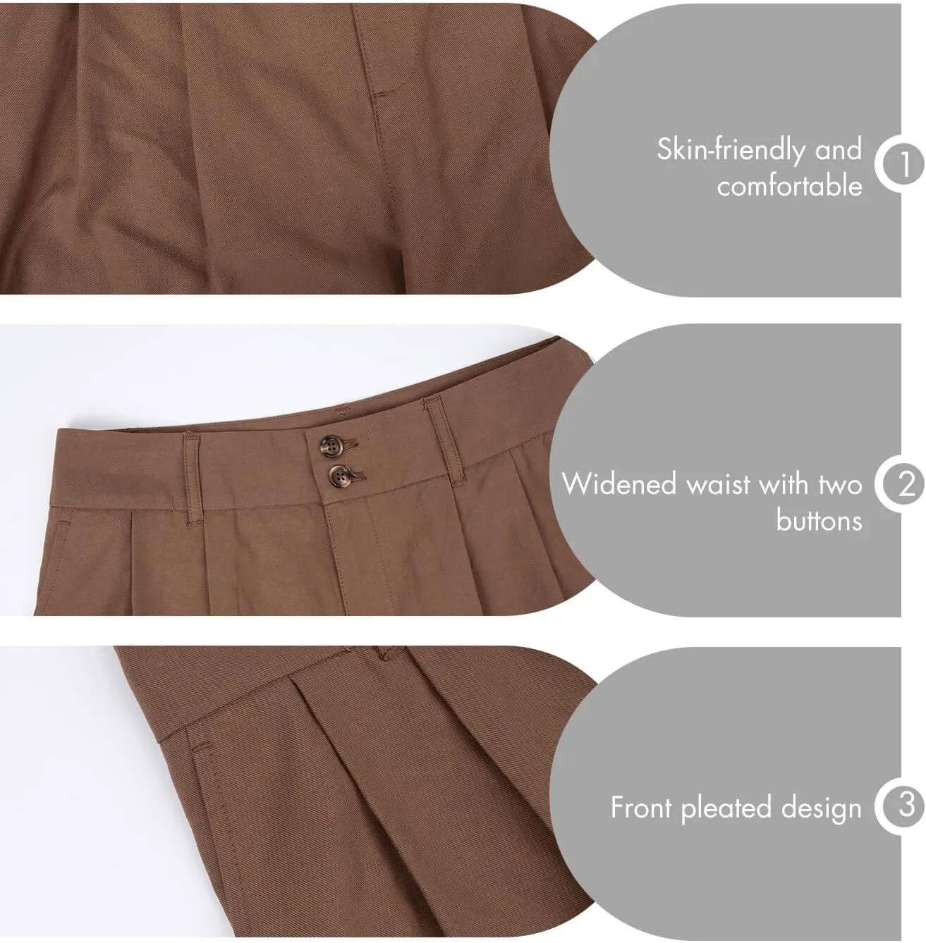 ASSUAL Casual Wide Leg Dress Pants Midi Waist Loose Comfy Straight Trousers
