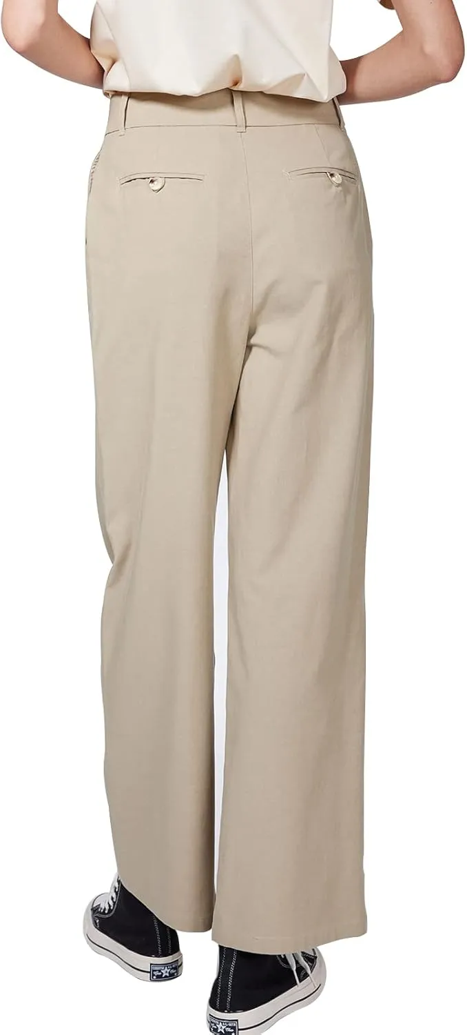 ASSUAL Casual Wide Leg Dress Pants Midi Waist Loose Comfy Straight Trousers