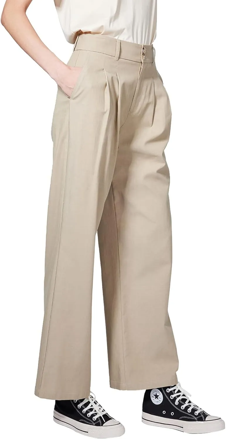ASSUAL Casual Wide Leg Dress Pants Midi Waist Loose Comfy Straight Trousers